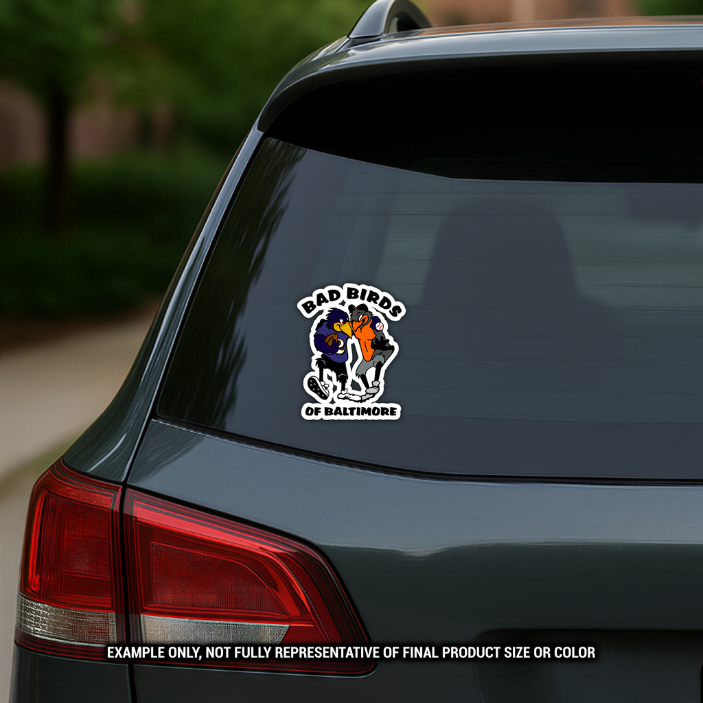 Bad Birds of Baltimore vinyl decal on car window